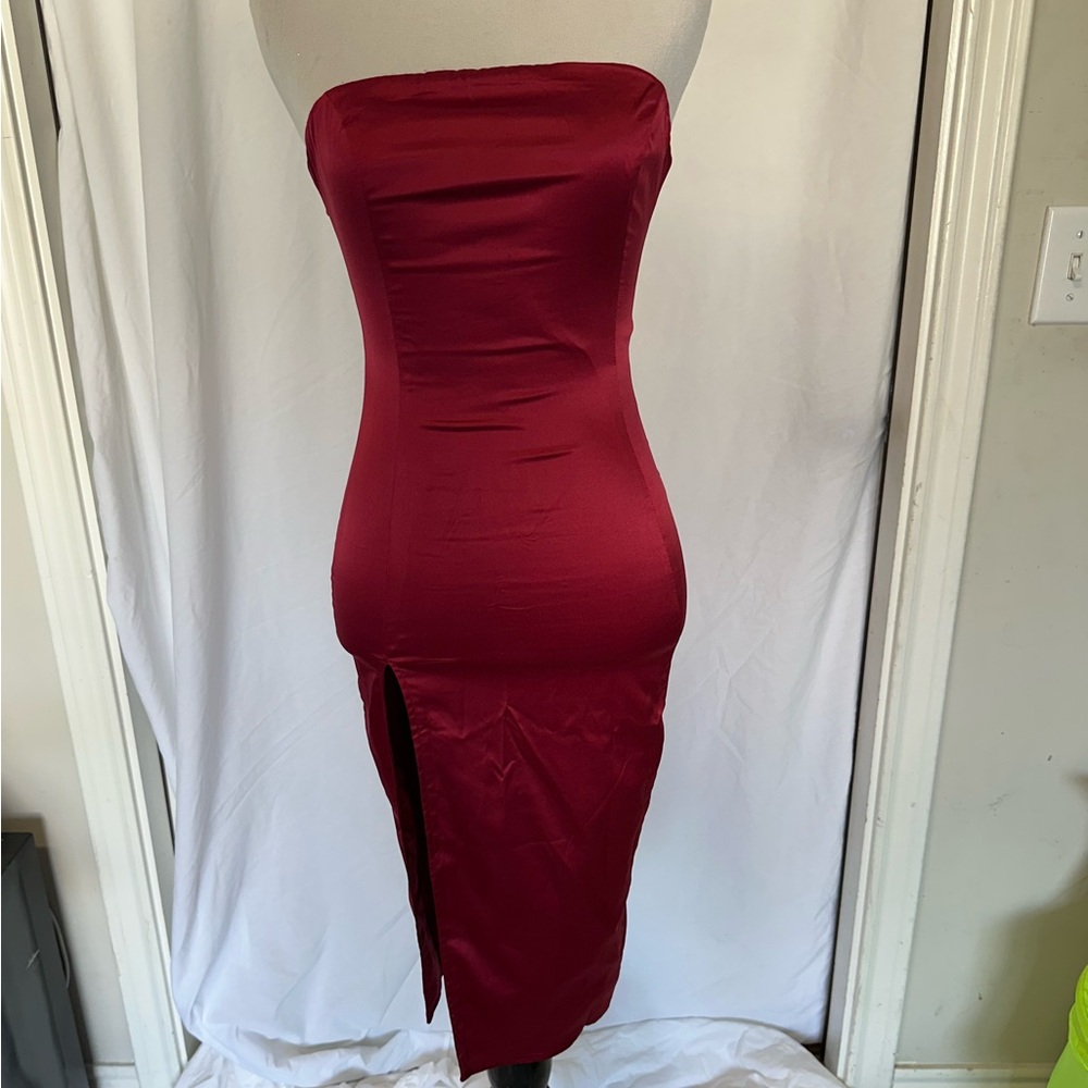 OhPolly Elegant Strapless Red Dress